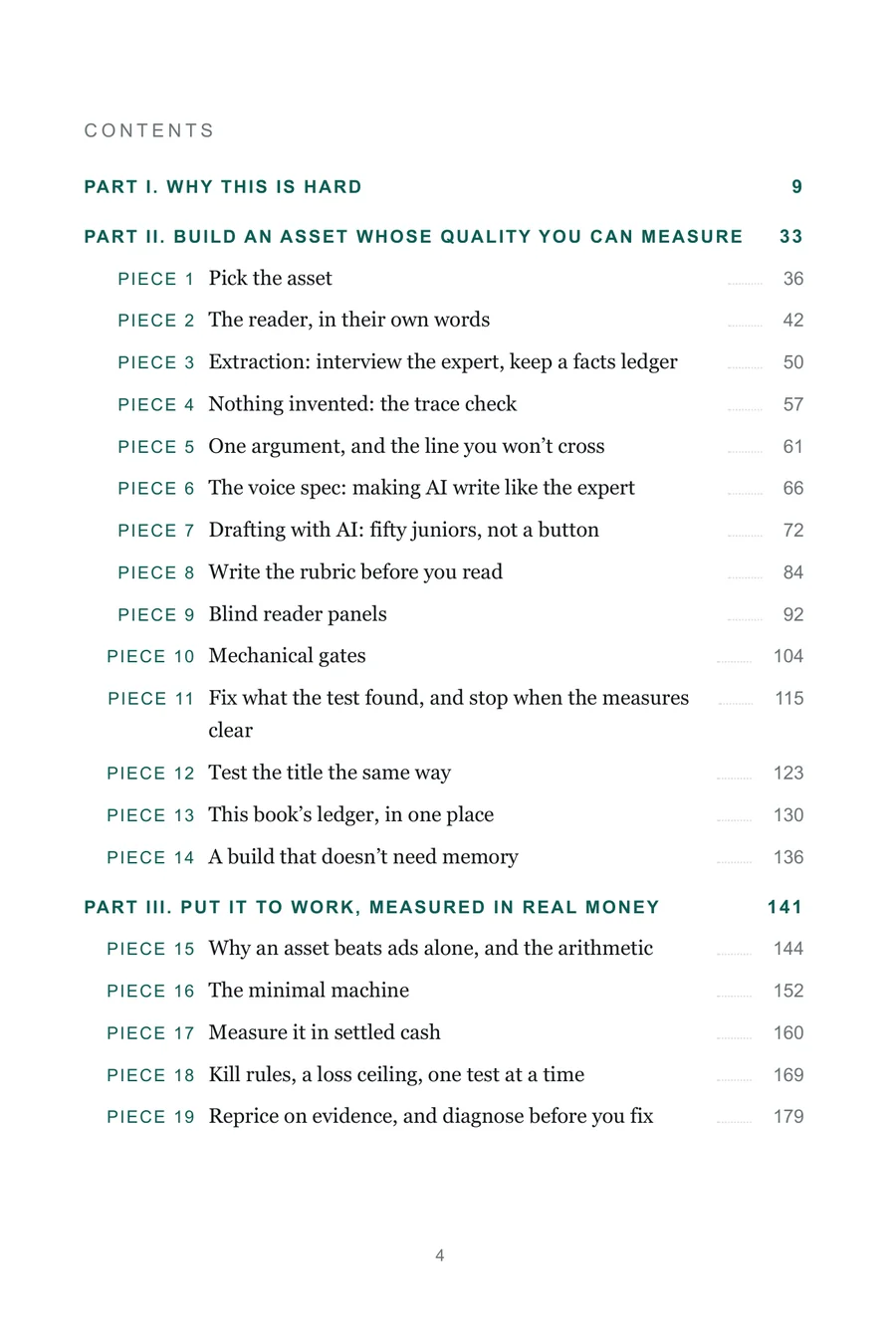Contents page: three parts and nineteen Pieces